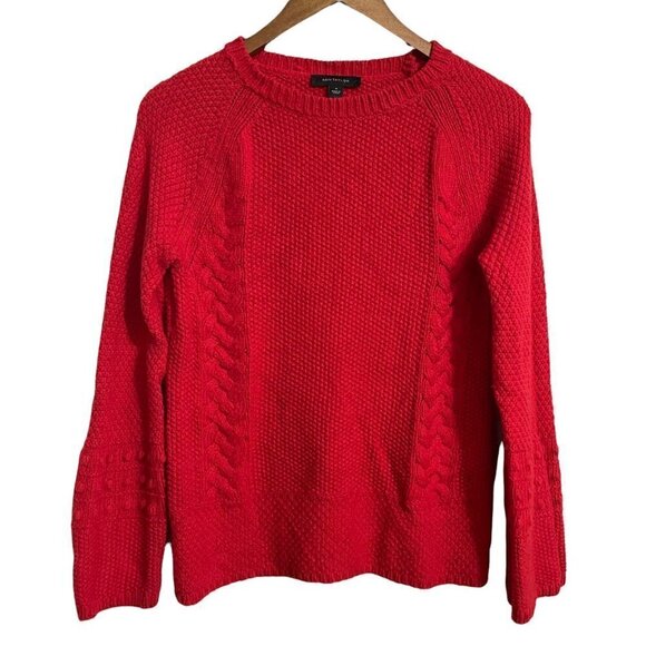 Ann Taylor Sweaters - Ann Taylor Women's Red Wool Blend Cable Knit Bobble Raglan Sweater Medium